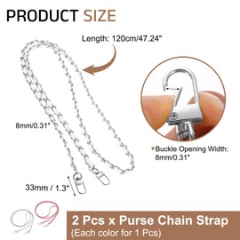 sourcing map 2Pcs Purse Chain Strap, 47" Iron Leather Bag Chain Strap Replacement with Buckle for Handbag Shoulder and Crossbody Bags(White, Silver&Rose Red, Gold)
