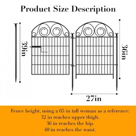 Getlay Tall Garden Animal Barrier Fence with Gate, 36 in(H)×17.5 Ft(L) 8 Panels Dog Digging Fence Barrier, Black Heavy Duty Metal Temporary Fences, Reusable Defense Fencing for Outdoor Yard│Patented