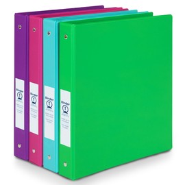 3-Ring Binders 1-Inch, with 2 Interior Pockets – 4 Pack – Fits 8.5” x 11” Paper, Holds 200 Sheets – Colored Binders for School, Office, or Home Use, Assorted Colors (4)