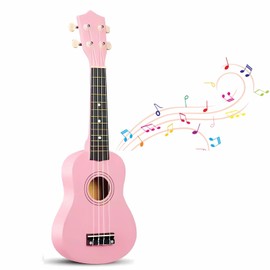 Kids Child Children Wooden Acoustic Guitar Ukulele 21 Inch 4 String Musical Instruments Perfect For Beginner (Pink)