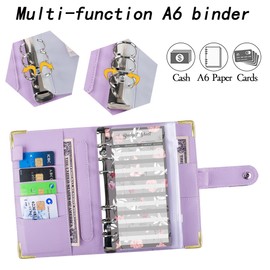 A6 Budget Binder with Zippered Envelopes,Budget Book with Cash Envelopes,Premium PU Leather Money Clip for BudgEting and Saving Money (Purple Butterfly, A6)