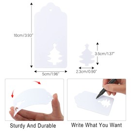 jijAcraft 100Pcs White Christmas Tags, 5 x 10CM Christmas Hollow Tree Tags, Rectangle Kraft Paper Hang Tags Labels with Twine for Christmas Party Decorations, DIY Crafts and Gift Packaging