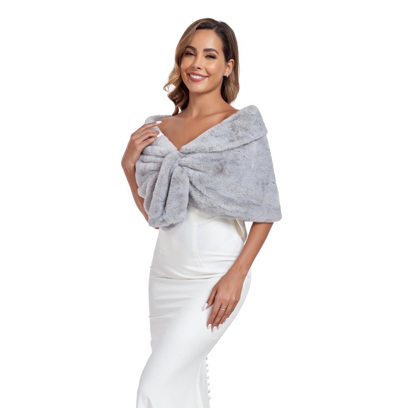 Fttyeiby Faux Fur Shawl Wrap Stole Shrug Winter Bridal Wedding