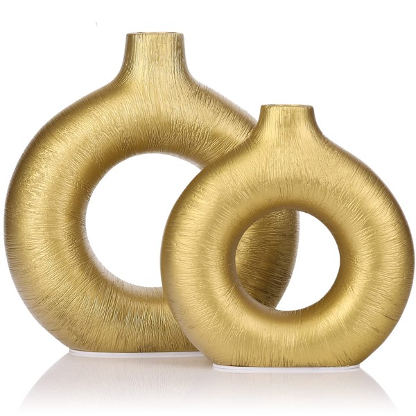XMGZQ Vase,Ceramic Vase,Flower Vase,Donut Vase,Minimalist Modern Home Decor,Matte Finish Pampas