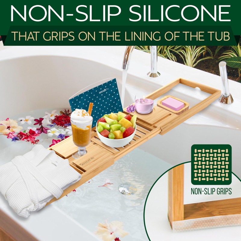 SereneLife Premium Bathtub Tray Caddy with Gift Box and Bow