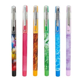 Helix Oxford Illusions Coloured Ink Gel Pens - Assorted Colours - Pack of 6 - Six unique pen designs