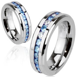 Tapsi´s Coolbodyart® Finger Ring Stainless Steel Zirconia Light Blue White Middle Silver 50 (16) - 69 (22), Stainless Steel