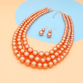 Faux Big Pearl Necklace for Women Multi Strand Pearl Necklace and Earrings Set 3 Layer Pearl Necklaces 1920s Pearls Costume Jewelry Set