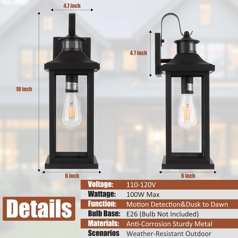 Roravilila 1-Pack 18 Inch Motion Sensor Front Porch Light IP65