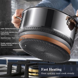 Hybrid Nonstick 6-Piece Pot Set with 2 Silicone Trivets, 1.5 QT Sauce Pan, 2 and 5.2 QT Stock Pot with Glass Lids, Stay-Cool Handles, Dishwasher-Friendly, Induction-Ready, Compatible All Cooktops