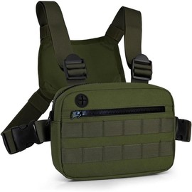 Outdoor Chest Bag For Men, EDC Chest Pack With Built-In Phone Holder, Lightweight Chest Rig Pouch - Colour: Olive Green