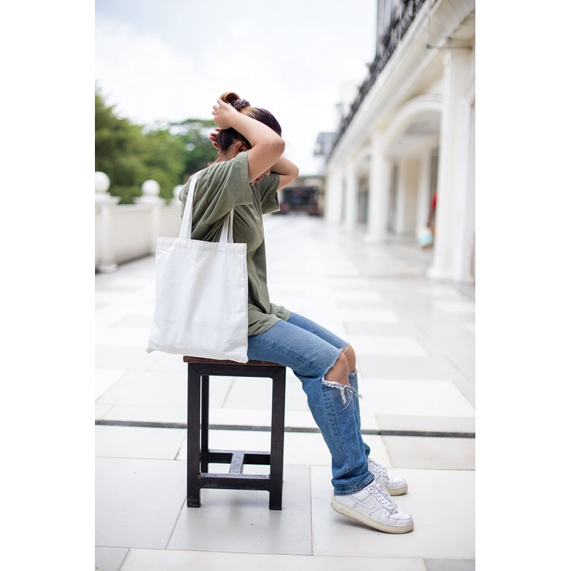 Q-TEES QTB Large Blank Heavy Duty Reusable Canvas Tote Shopping
