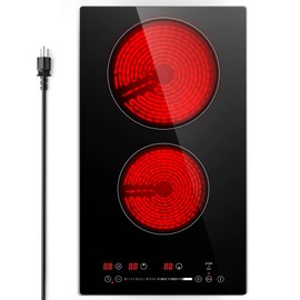 2 Burner Electric Cooktop 12 Inch, Gleedelish 110V Electric Stove Top with Plug in, 16 Power Level 1800W Bulit in & Countertop Cooktop with Timer, Child Lock, Stove Countertop with Touch Control