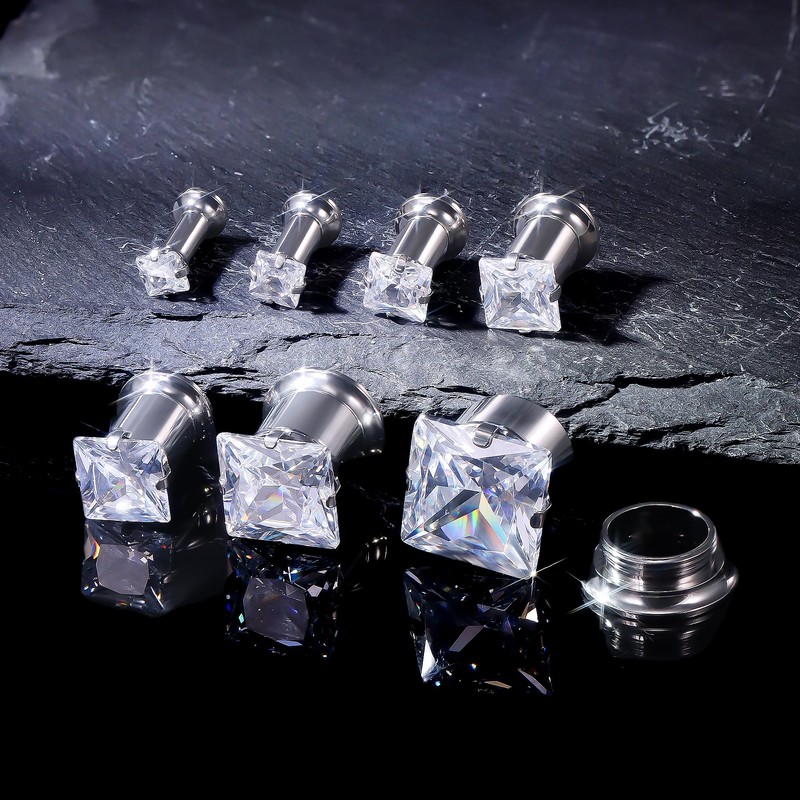 Ruifan Gauges For Ears ASTM F136 Titanium Square Clear CZ