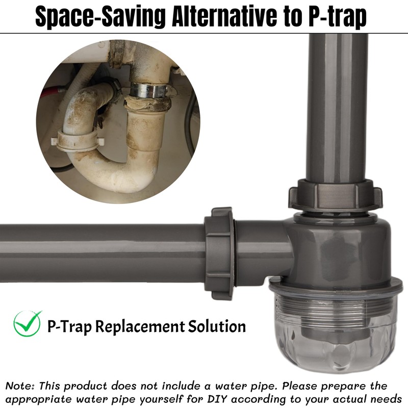 1-1/2"×1-1/2" Clear Removable Bottle Trap, P-Trap Replacement, Easy Cleaning, for