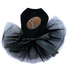 Football (Orange #2) - Bling Rhinestone Dog Tutu Dress, XXS Black