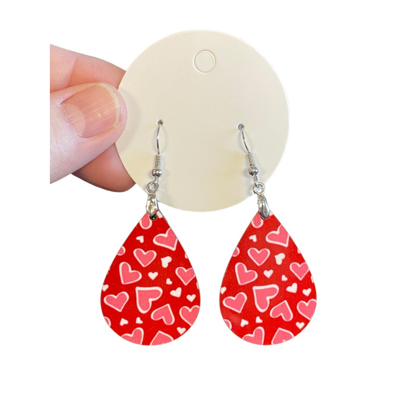 Red and Pink Hearts Pattern Teardrop Earrings