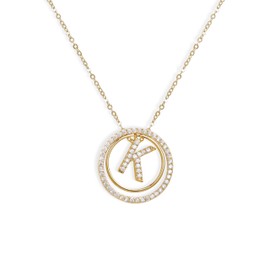 Jean Beau Gold Initial Letter K Pendant Necklaces for Women, Chunky A-Z Round Circle Cubic Zirconia Letters Necklace Jewelry Gift