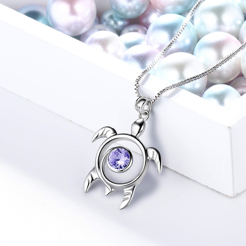 Aurora Tears Turtle Necklace 925 Sterling Sliver Animals Pendant Blue