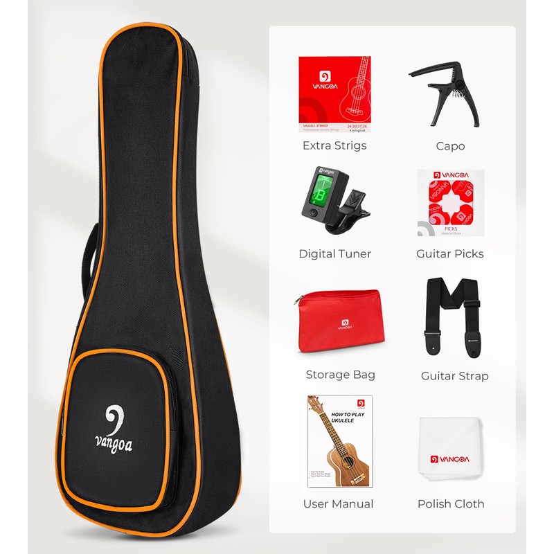 Vangoa Ukulele for Beginners, 23 Inch Ukulele Kit Mahogany Bundle
