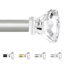 TVWOO Silver Curtain Rods 28 to 48 Inch,3/4 Inch Adjustable Curtain Rod Set,Modern Single Window Curtains Rods,Heavy Duty Curtain Rods,Acrylic Finials Decorative Drapery Rods 18-45”,Antique Silver