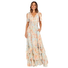 Petal & Pup Women's Christabel Tiered Maxi Dress, Blue Floral