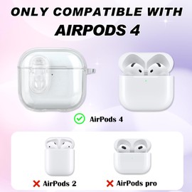 Newseego For Airpods 4 Case, Transparent Case with Lock TPU Protective Case with Carabiner and Cute Flower Pendant Full Protection Shockproof Thin Cute Compatible with AirPods 4th Generation