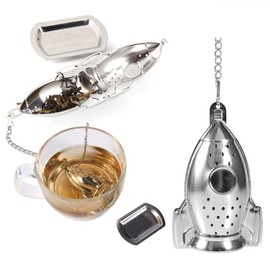 2Pcs Cute Rocket Tea Steeper for Loose Tea, Stainless Steel Tea with Charm and Drip Tray Tea Strainer Filter Infuser Tea Ball for Loose Leaf Tea