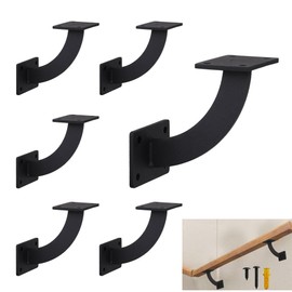 Wpbhk 6Pcs Handrail Stair Brackets, Hand Railing Brackets Stair Rail Hardware Black Handrail Brackets for Indoor Stairs