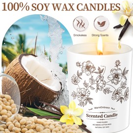 Deluxe Scented Candle for Women & Men, Vanilla Coconut Soy Wax Candle, 9.2 Oz Jar Candle for Home, Scented-80 Hour Long Lasting Burning, Suitable Present for Mom