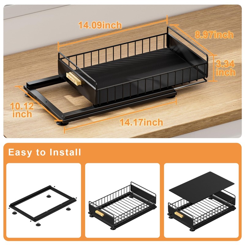 HOMEAILIE Under Sink Organizer, Single Tier Metal Pull Out Sliding