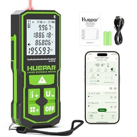 Huepar - Herramienta de medición láser Bluetooth de 200 pies S60-BT, control de aplicación, medidor de distancia láser USB-C recargable, ± 1/16 pulgadas de alta precisión, sensor de ángulo, IP54, para distancia/área/volumen, regalos para hombres