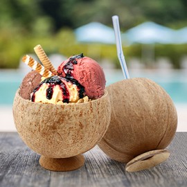 LIDSCURA 6 Pcs Natural Coconut Shell Cups, Hawaiian Theme Luau Party Cups Supplies, Coconut Cups for Party, Coffee Shop, Ice Cream Store, Restaurant, Special Coconut Shell Cup Decoration,12oz