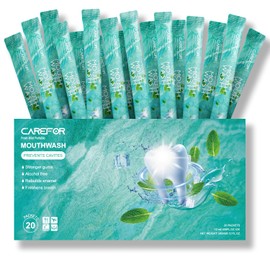 CAREFOR Mouthwash Travel Size - Portable Packets to Go, Alcohol & Fluoride Free Fresh Mint Mouthwash Strips for Superior Oral Hygiene,Disposable Packs (Pack of 20)