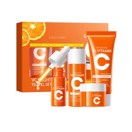Face Skin Care Set, 5 in 1 Vitamin C Brightening Travel Sets, with Cleanser, Toner, Serum, Face Cream, Hydrating Moisturizing, Firming Anti-Aging, Brighten Skin Tone, Mother's Day Gifts kit for Women