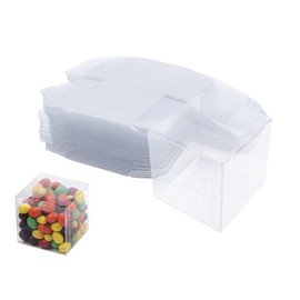 100Pcs Clear Favor Boxes,2 x 2 x 2 Inch Individual Transparent Cube Candy Boxes Cookie Box Plastic Gift Boxes for Wedding Birthday Christmas New Year Party