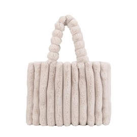 Extolove Furry Purse, Small Fluffy Tote Bag for Women Winter Faux Fur Bag Fuzzy Purses and Handbags (Beige S)