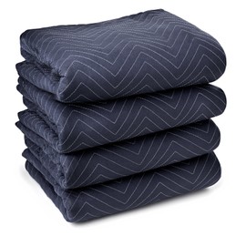 Sure-Max 4 Moving & Packing Blankets - Pro Economy - 80" x 72" (35 lb/dz weight) - Professional Quilted Shipping Furniture Pads Navy Blue and Black