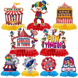 Yoyuspy Circus Theme Party Decorations - 9PCS Carnival Theme Party Decorations Funny Clowns Fun Fair Honeycomb Centerpieces Table Decor Circus Carnival Birthday Party Decoration Supplies for Kids