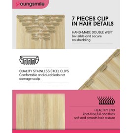 Youngsmile Clip in Extensions Human Hair, Soft Natural Hair, 27 Caramel Blonde mixed 60 Platinum Blonde, 20 Inches 160 Grams 7Pcs Clip in Hair Extensions(7C#27P60-20inch)