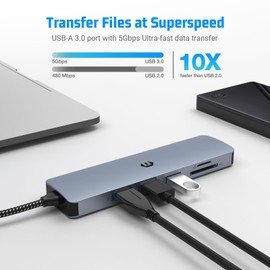 USB C Hub, Tymyp 6 in 1 USB C Dock for Mac Pro/Air, High-Performance USB 3.0 Docking Station for Dell, Surface, HP, Lenovo, and Other Type C Devices (, SD/TF, USB A 3.0)