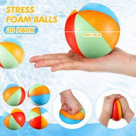 Leyndo 30 Pack 4" Extra Large Beach Stress Balls Bulk Giant Rainbow Squeeze Balls Colored Foam PU Balls Swimming Pool Game Toy for Stress Relief Water Games Party Favor School Carnival Reward(Beach)