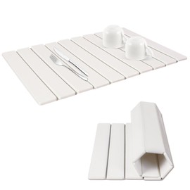 Large Stone Dish Drying Mat for Kitchen Counter, 24"(L)×16"(W) Quick Dry Collapsible Diatomaceous Earth Dish Drying Mats, Water Absorbent Drying Mat for Dishes Bottles Cups - White