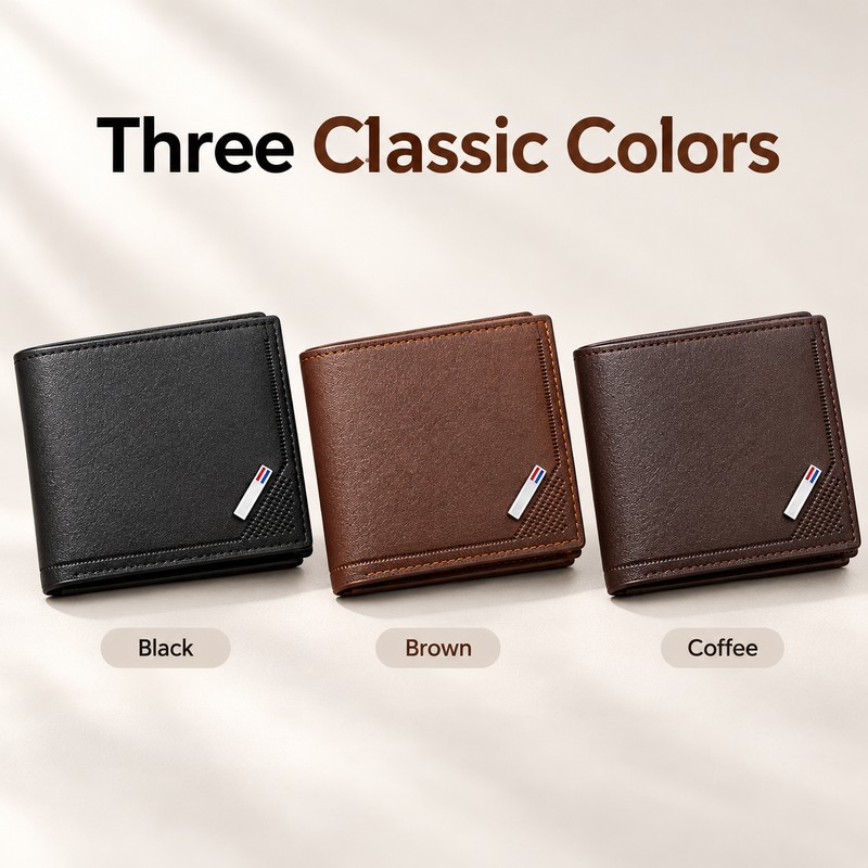 Men’s PU Leather Bifold Wallet for Daily Essentials – Compact