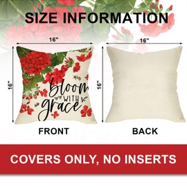 Ussap Red Geranium Flower Decorative Throw Pillow Covers 16 x 16 Set of 4, Sweet Home Floral Bloom Spring Summer Cushion Case Decor, Live Laugh Love Plant Botanical Decoration for Sofa Couch