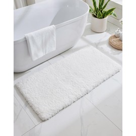 Disolla White Bathroom Rugs 24x48 Non Slip Fluffy Bath Mat for Bathroom Floor Washable Plush Luxury Bath Rug for Tub Soft Shaggy Absorbent Shower Sink Mat