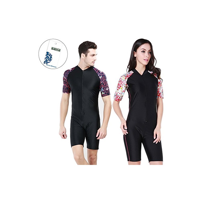 WOWDECOR Surfing Swimsuits for Women Men One Piece Short Sleeve