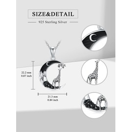 Flpruy Giraffe Necklace 925 Sterling Silver Giraffe Pendant with Black Crescent Moon Necklace Giraffe Jewelry Gift for Women Gothic Jewelry Gifts for Women