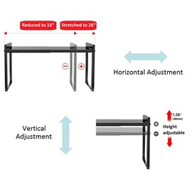 Urhomey plus 2 Pack Expandable Cabinet Shelf Organizer 16~26" Stackable Kitchen Counter Shelf Rack 22LBS Sink Shelf Riser Countertop Storage Black