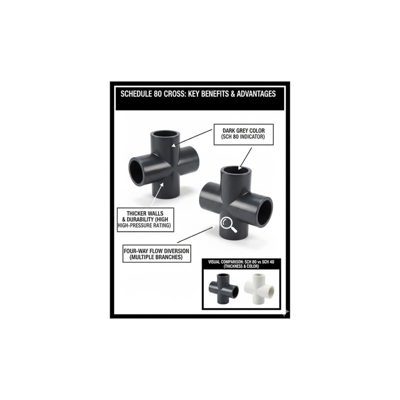 ERA 3/4” PVC Cross Fitting Schedule 80 – Gray Socket